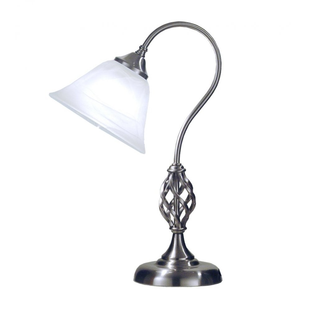 Classic Swan Neck Table Lamp In Satin Chrome Finish With Frosted Alabaster Style Shade intended for sizing 1000 X 1000