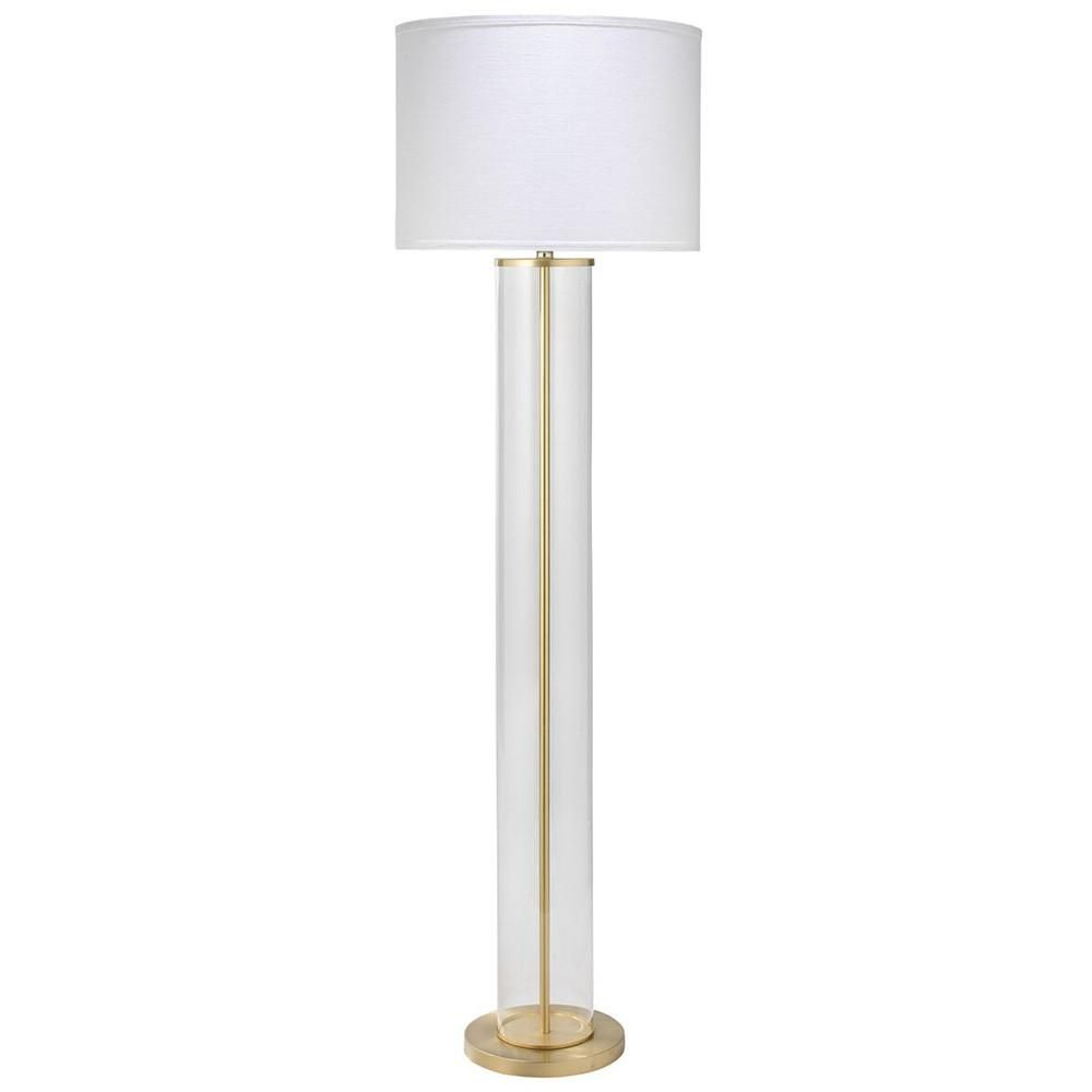 Clear Glass Column Floor Lamp With Drum Shade Brass in size 1000 X 1000