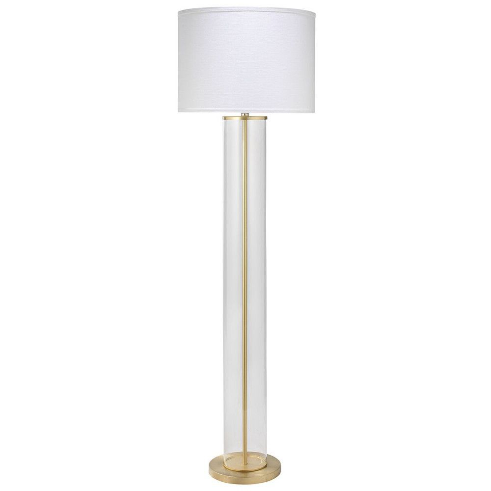 Clear Glass Column Floor Lamp With Drum Shade Brass intended for proportions 1000 X 1000