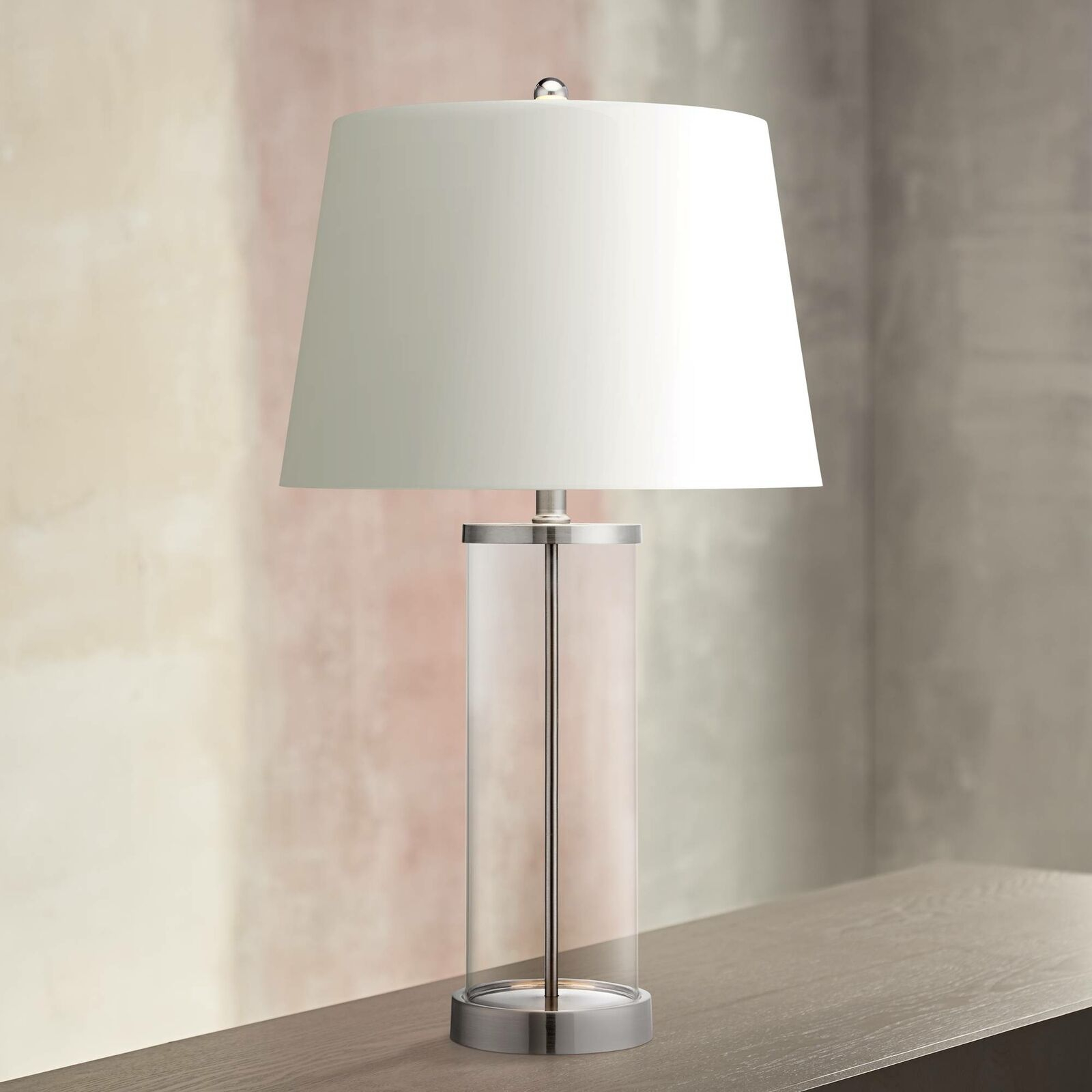 Coastal Table Lamp Glass Cylinder Steel Fillable White For Living Room Bedroom intended for proportions 1600 X 1600