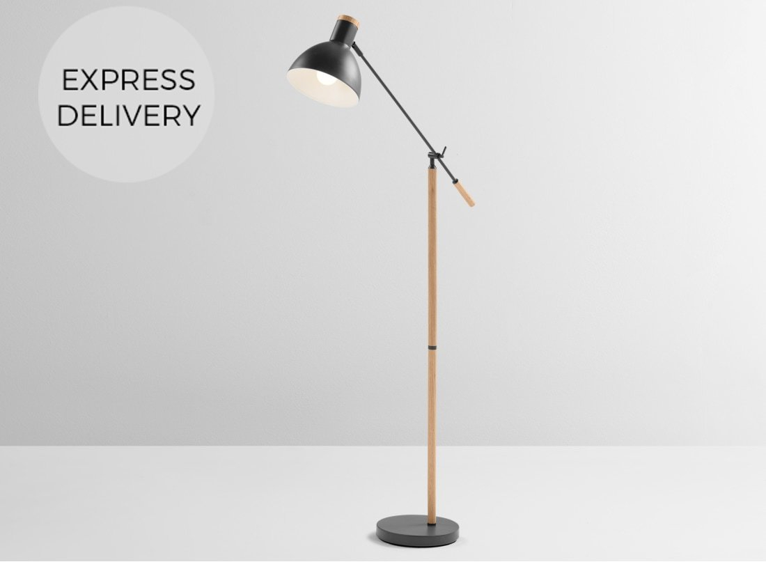 Cohen Floor Lamp Deep Grey And American Oak with proportions 1100 X 807