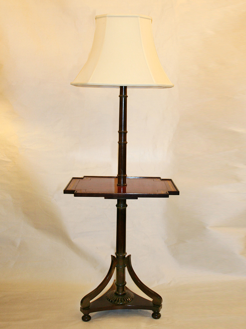 Colonial Revival Wood Table Floor Lamp W Leather Top Gold Scroll Border C 1930 pertaining to sizing 800 X 1067