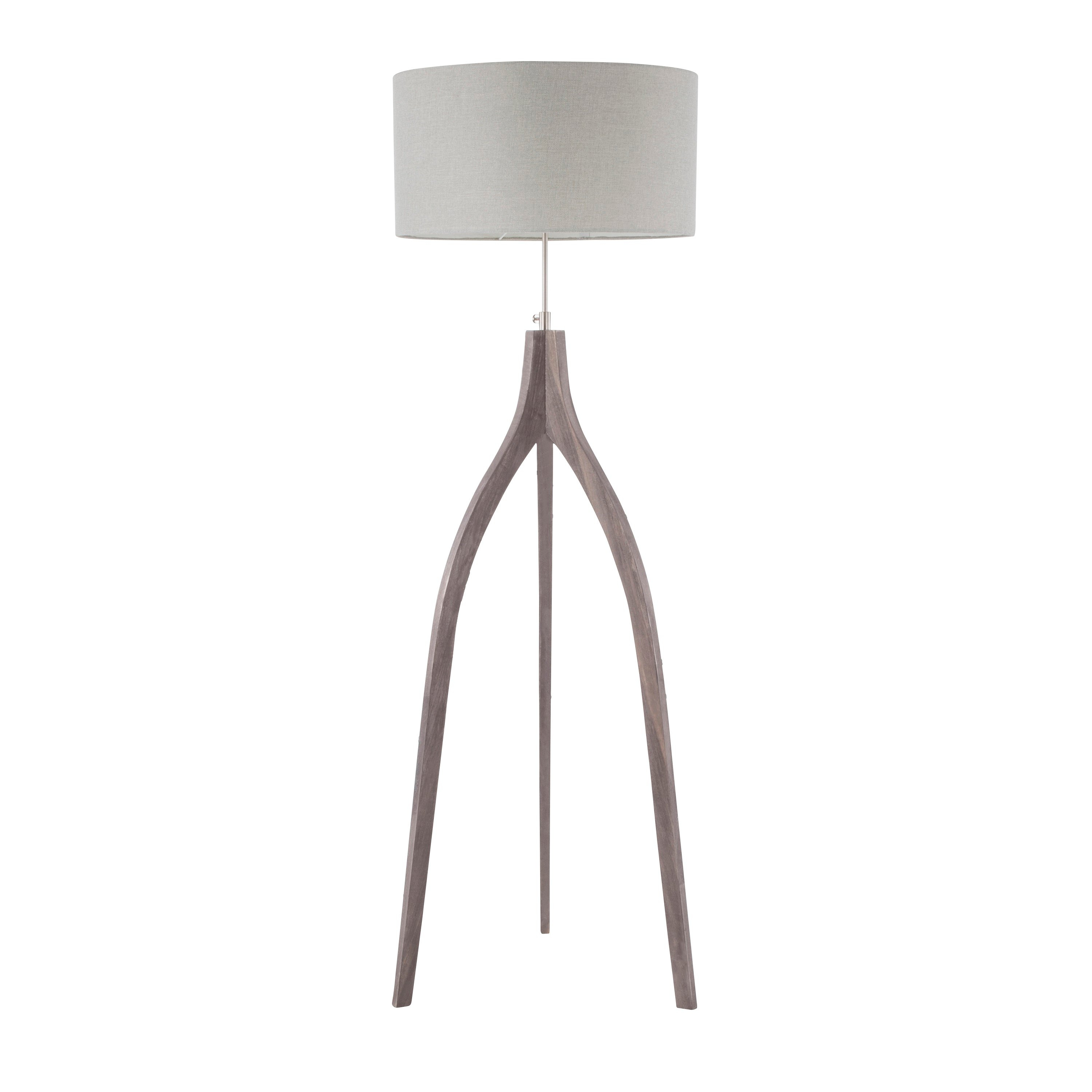 Contemporary Wood Wishbone Floor Lamp With Light Gray Shade in proportions 3000 X 3000