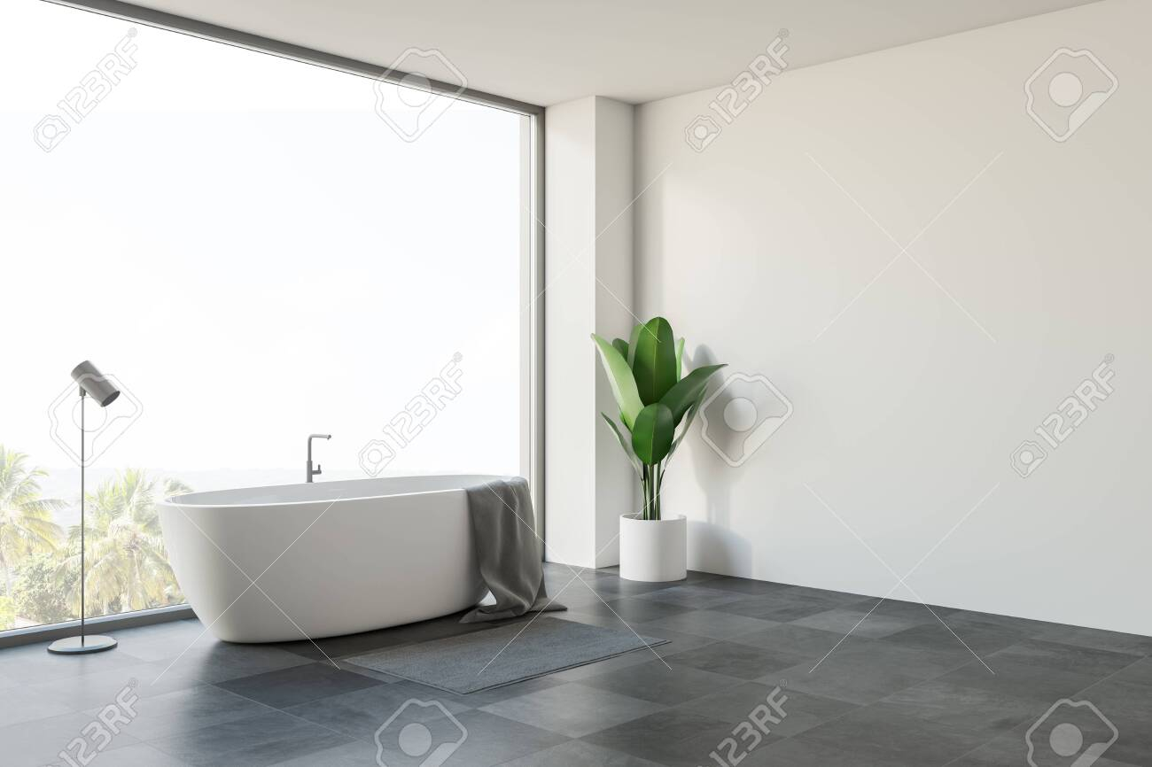 Corner Of Minimalistic White Bathroom With Large Window Tiled intended for sizing 1300 X 866