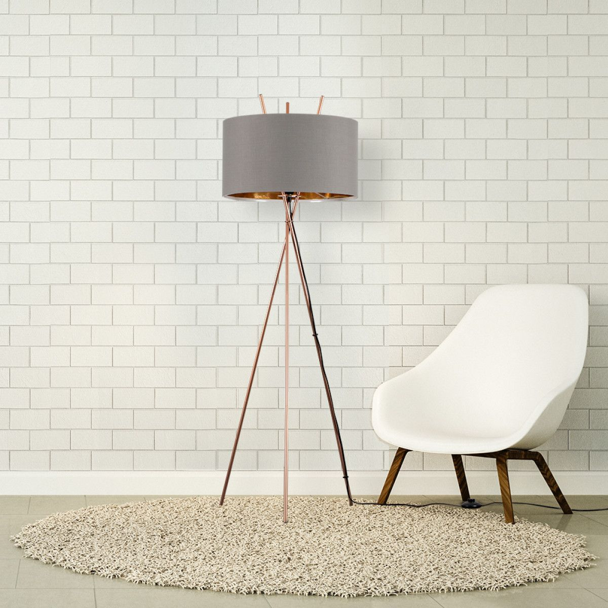 Crawford Tripod Floor Lamp Copper With Grey And Gold Shade in measurements 1200 X 1200
