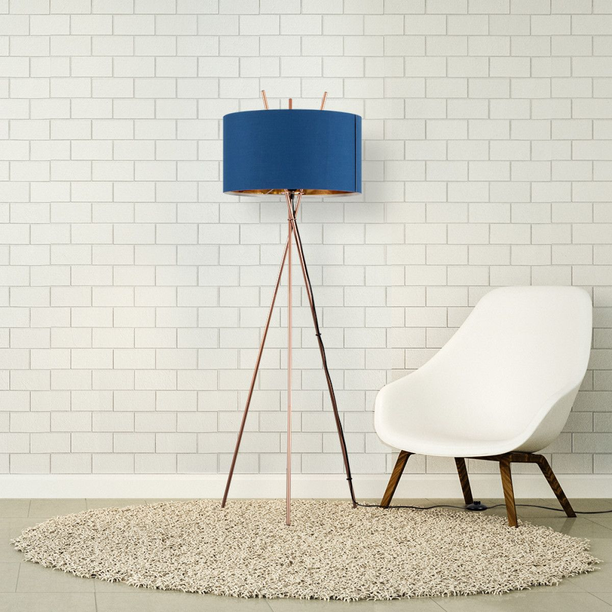 Crawford Tripod Floor Lamp Copper With Navy Blue Shade inside sizing 1200 X 1200