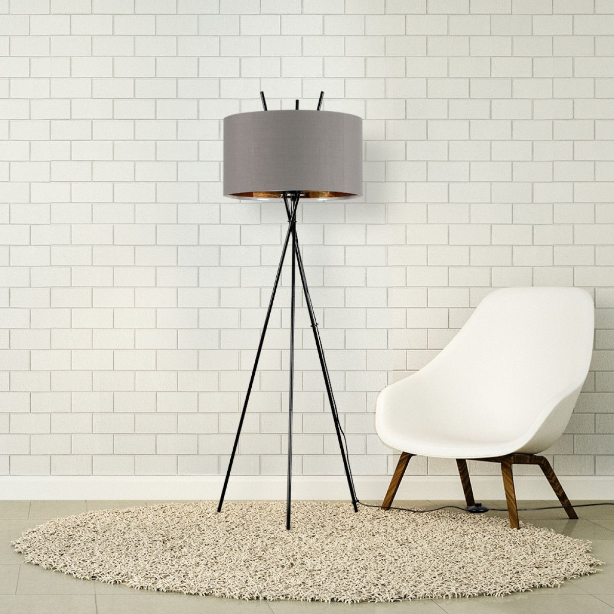 Crawford Tripod Floor Lamp In Gloss Black With Grey And Gold with proportions 1200 X 1200