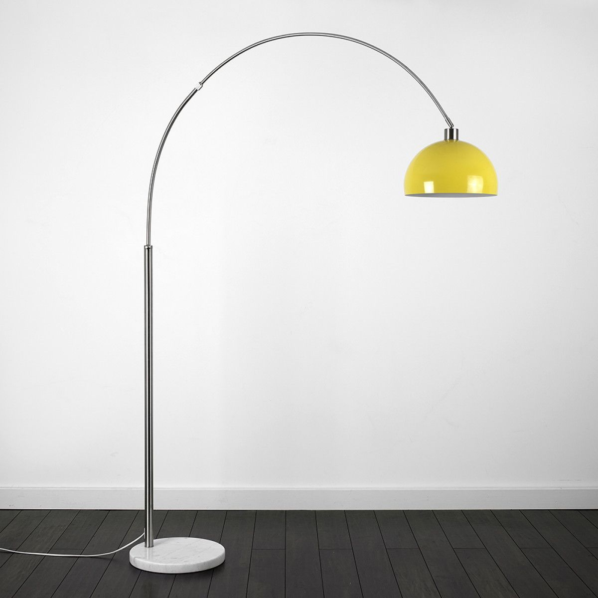Curva Satin Nickel Floor Lamp With Yellow Shade Yellow with dimensions 1200 X 1200