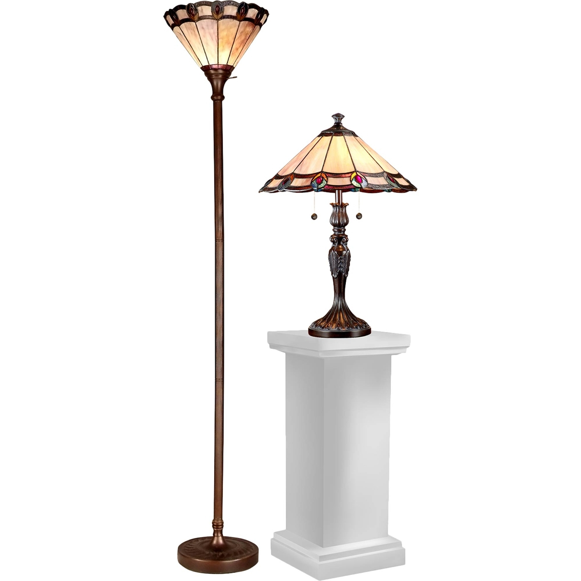 Dale Tiffany Peacock 2 Pc Torchiere Floor Lamp And Table pertaining to proportions 1134 X 1134