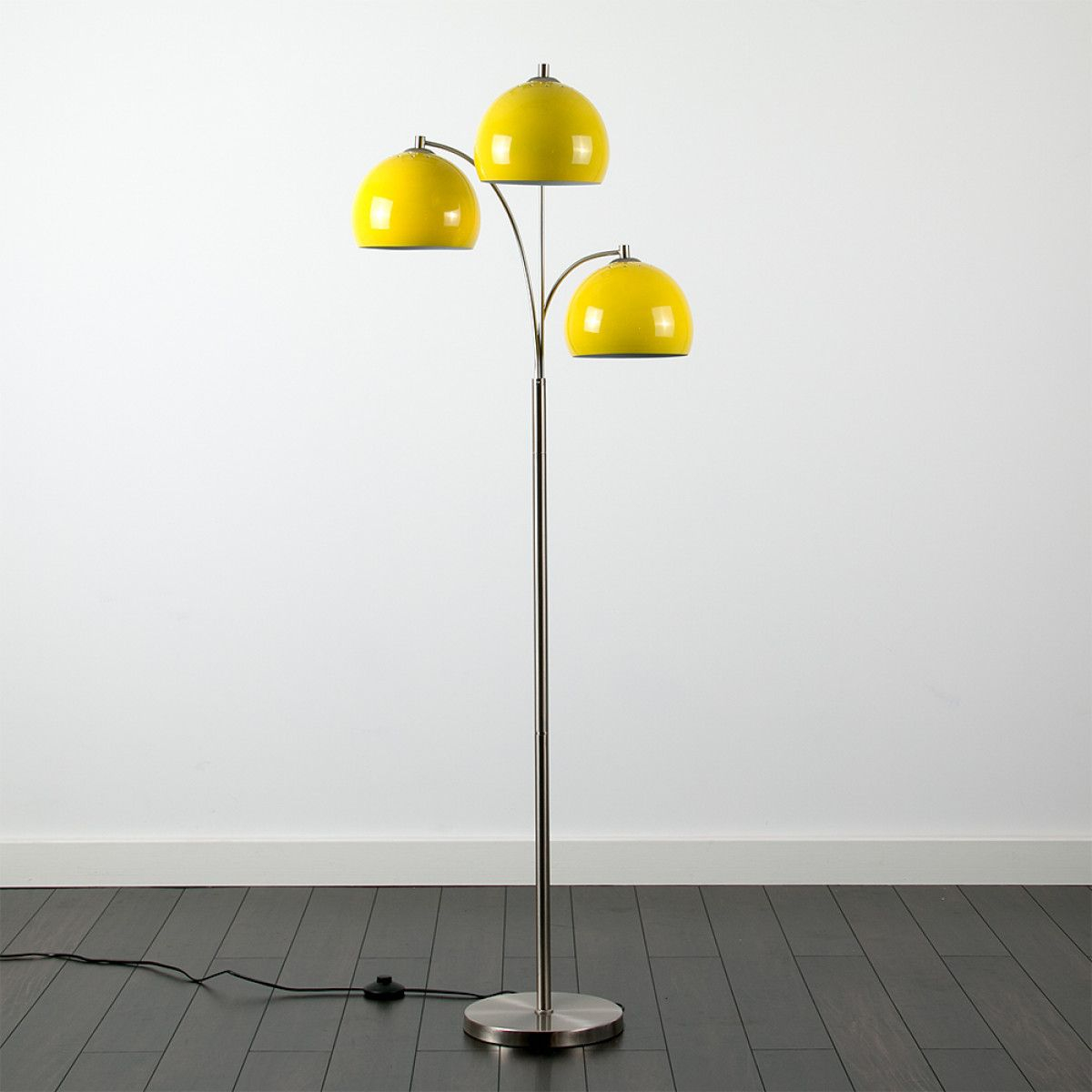 Dantzig Satin Nickel 3 Arm Floor Lamp With Yellow Dome regarding size 1200 X 1200