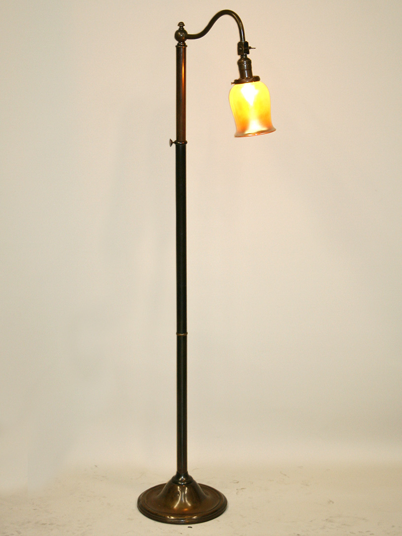 Dark Antique Brass Vintage Bridge Floor Lamp W Gooseneck Arm C Early 1900s pertaining to proportions 800 X 1067