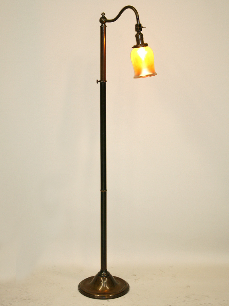 Dark Antique Brass Vintage Bridge Floor Lamp W Gooseneck Arm C Early 1900s regarding proportions 800 X 1067