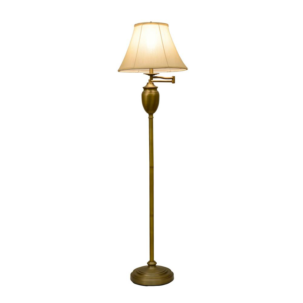 Decor Therapy Wellington 59 In Antique Brass Floor Lamp With Faux Silk Shade for measurements 1000 X 1000