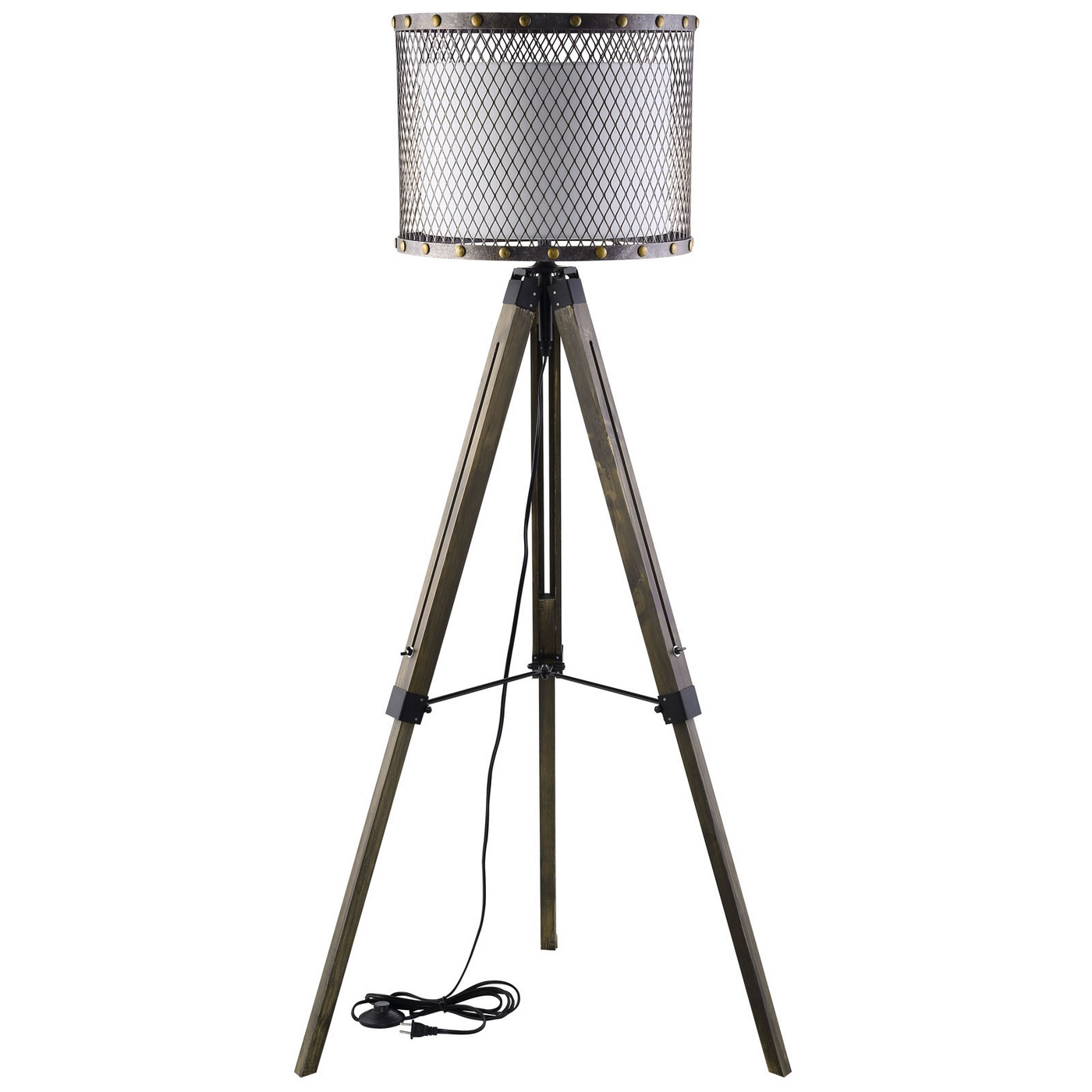 Details About Fortune Industrial Steel Tripod Floor Lampiron Mesh Nailhead Antique Silver with regard to proportions 1400 X 1400