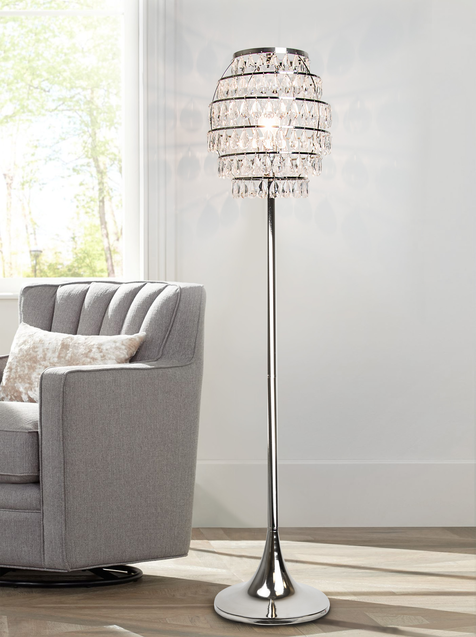 Details About Grandview Gallery 6325 Polished Nickel Modern Bling Floor Lamp 6 Tier Shade regarding size 2000 X 2677