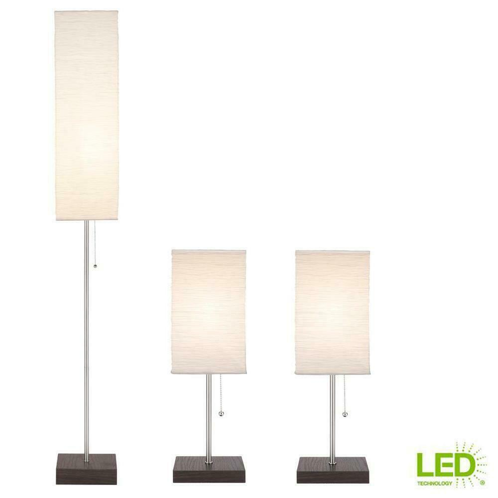 Details About Hampton Bay Floor Lamp Set 3 Piece Paper Shade Desk Led Light Pull Chain Switch pertaining to sizing 1000 X 1000