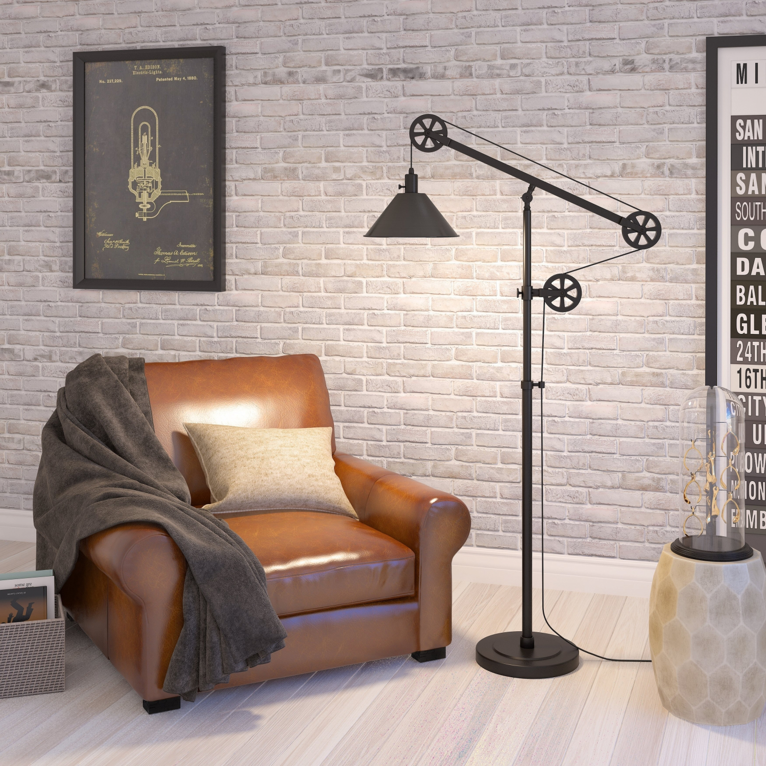 Details About Industrial Pulley Floor Lamp Adjustable Height Foot Switch Black Bell Shade inside size 1500 X 1500