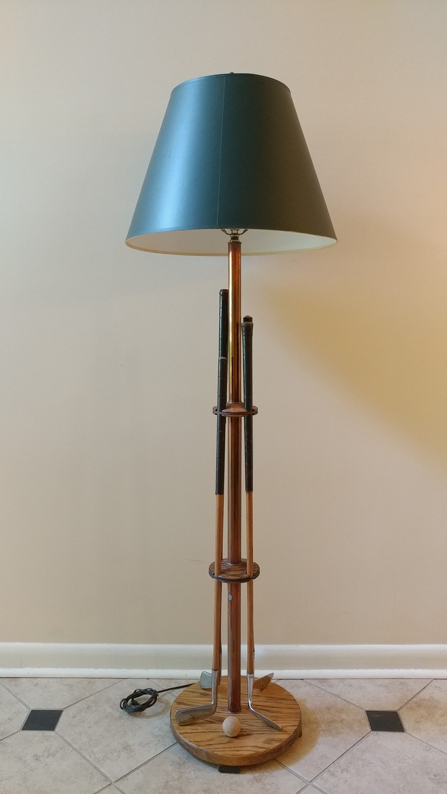Details About Mid Century Floor Lamp With Vintage Wood Golf Clubs And Ball Copper Shaft inside size 1836 X 3264