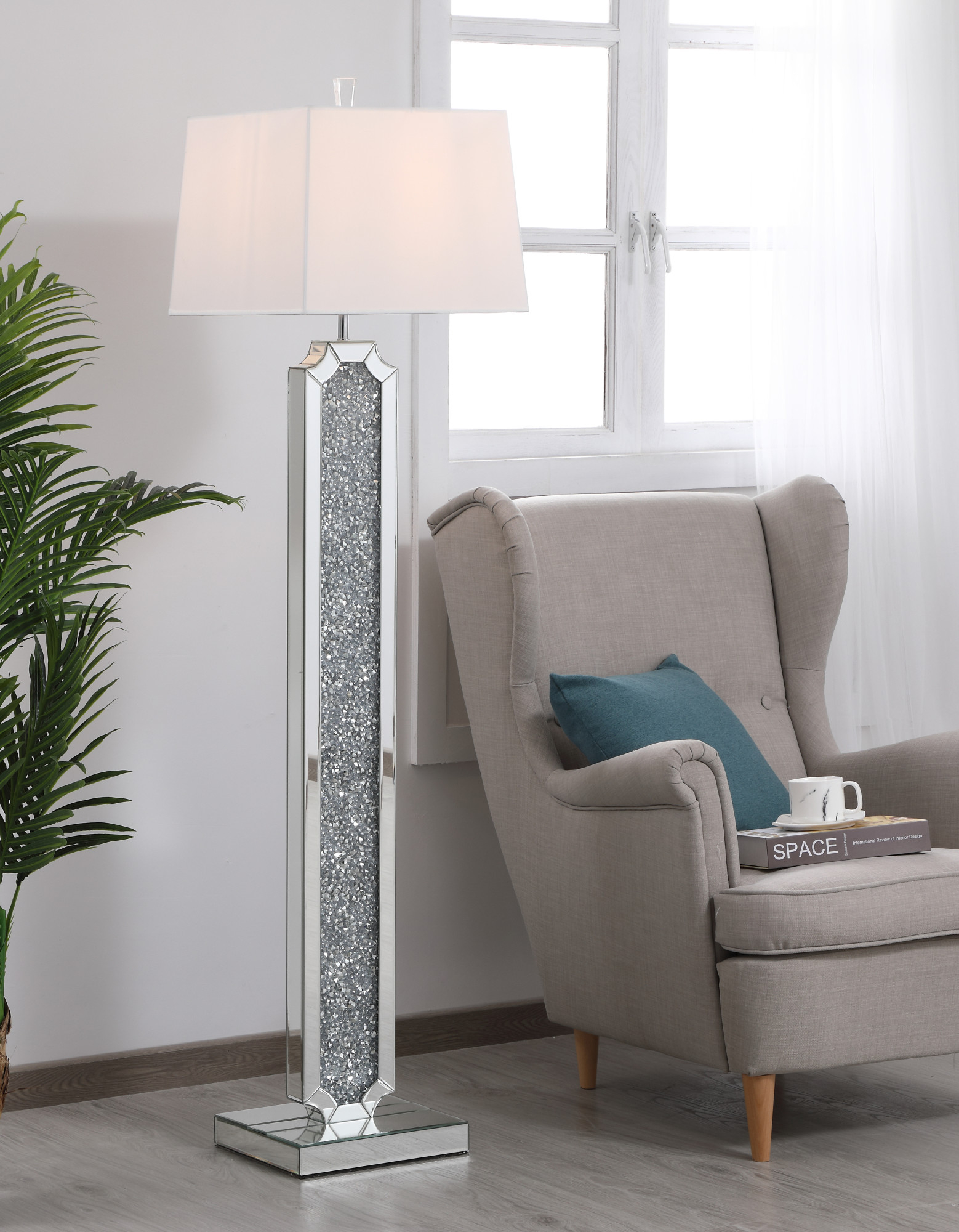Details About Mirrored Floor Lamp Crystals White Shade Modern Living Room Bedroom 1 Light 62 within sizing 1558 X 2000