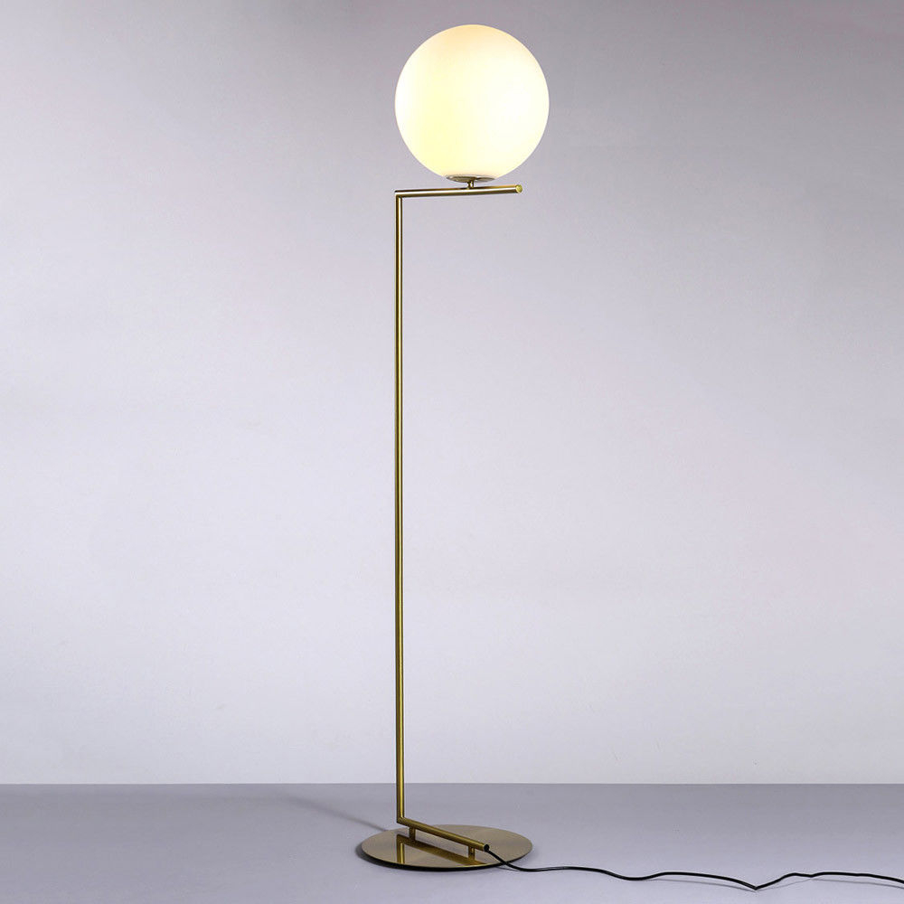 Details About Modern White Glass Globe Shade 1 Light Brass Linear Led Floor Lamp Artistic Deco inside dimensions 1000 X 1000