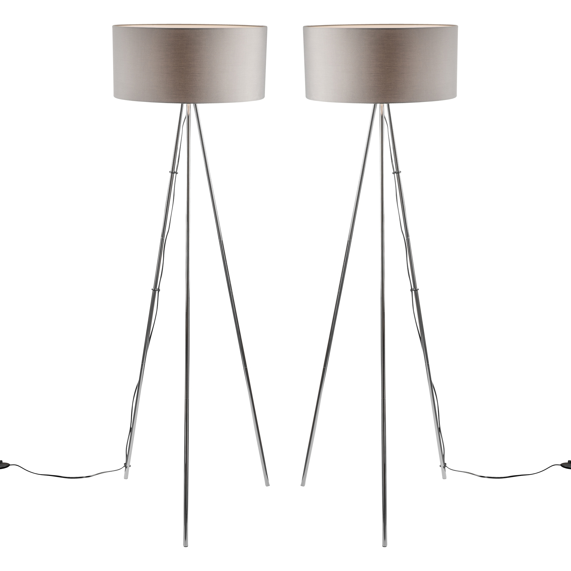 Details About Set Of 2 Modern Chrome Tripod Floor Lamp Lights With Large Grey Fabric Shades within dimensions 2000 X 2000