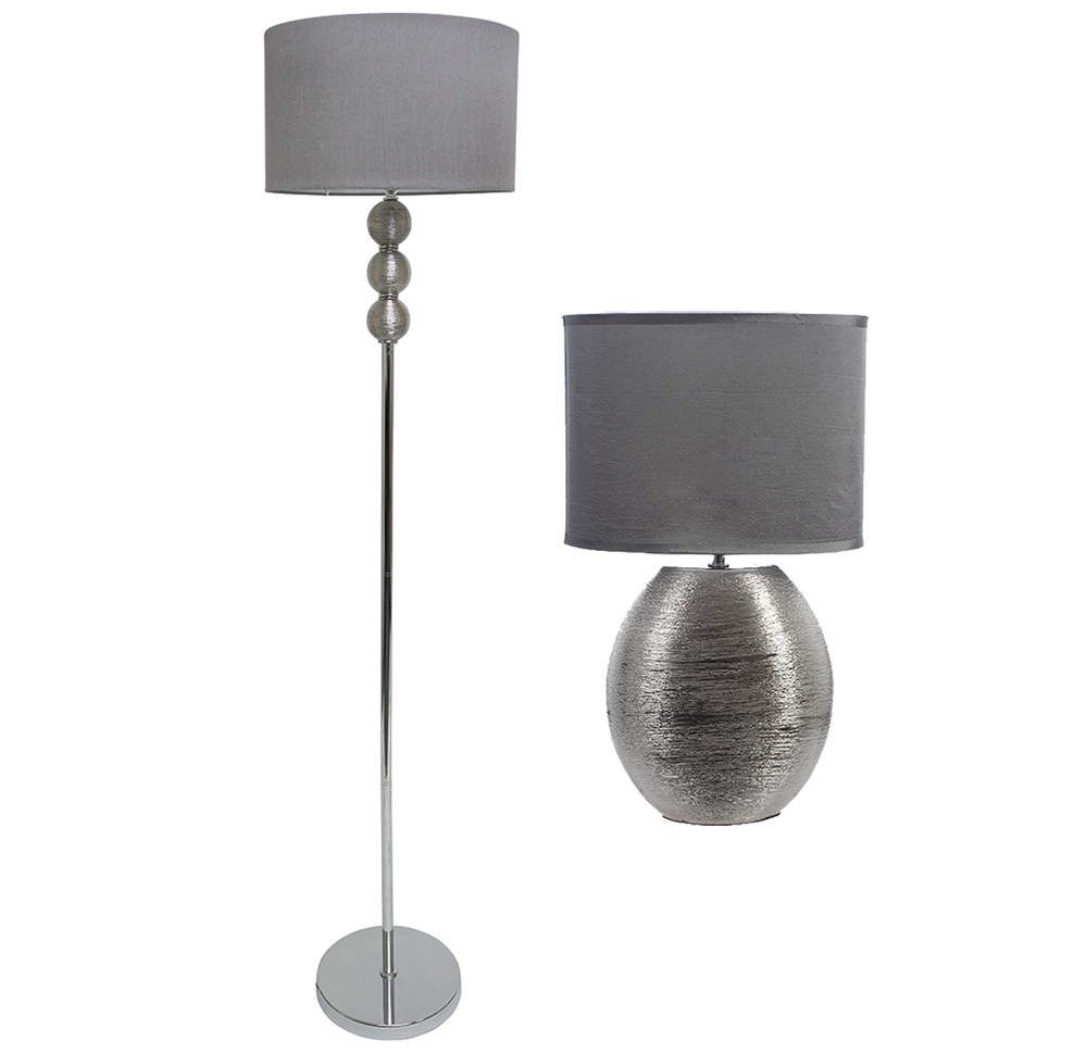 Details About Silver Ceramic Matching Table Floor Lamp With Grey Shade Sold Separately in proportions 1000 X 969