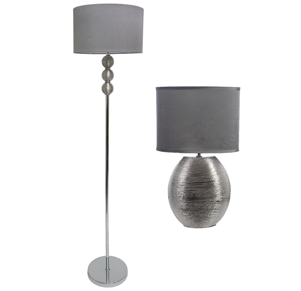 Details About Silver Ceramic Matching Table Floor Lamp With Grey Shade Sold Separately regarding proportions 1000 X 969