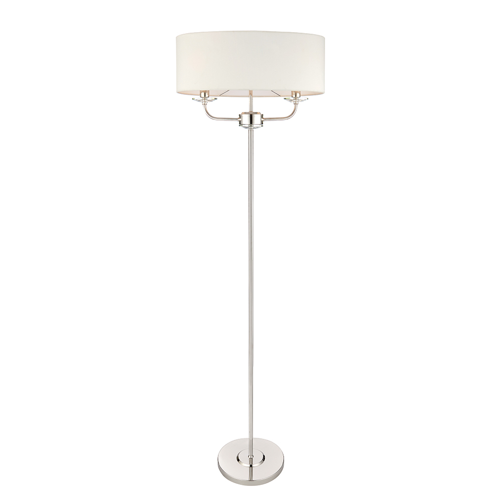 Details Zu 2 Light Floor Lamp Bright Nickelbrass Vintage White Faux Silk Endon Nixon inside dimensions 1000 X 1000