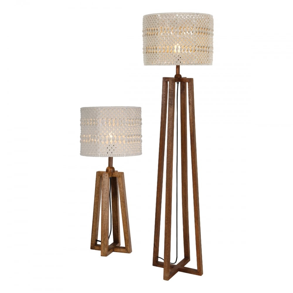 Devyn Wooden Pyramid Table Lamp Floor Lamp Twin Pack With Natural Macrame Shades with regard to measurements 1000 X 1000