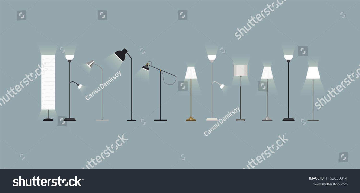 Different Types Floor Lamps Indoor Lights Stock Vector pertaining to dimensions 1500 X 804