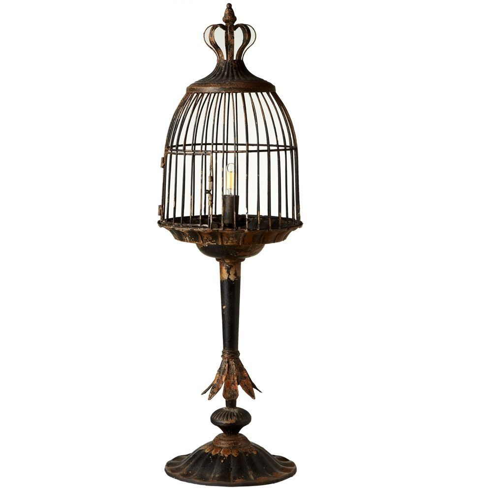 Distressed Black Bird Cage Metal Lamp With Crown Top35 with sizing 1000 X 1000