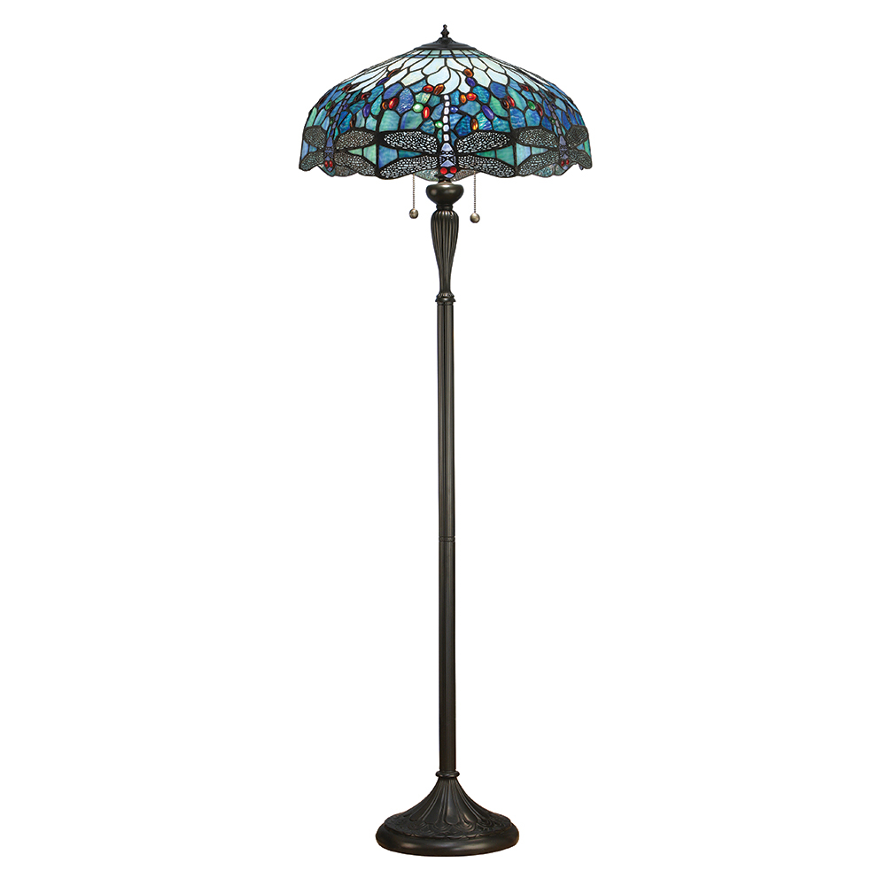 Dragonfly Classic Tiffany Floor Lamp With Blue Coloured Shade 64069 for proportions 1000 X 1000