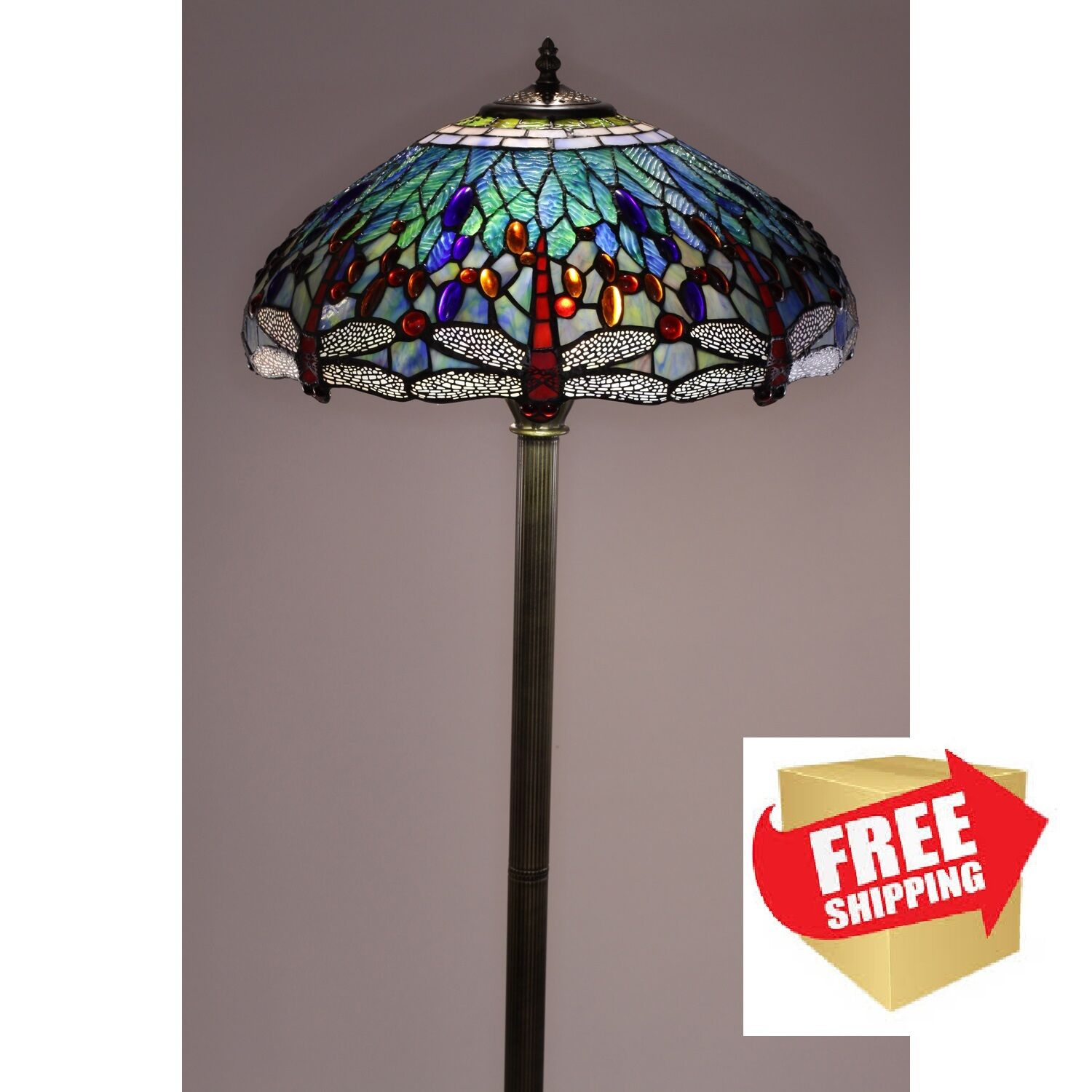 Dragonfly Floor Lamp Tiffany Style Handcrafted Antique Stained Glass Shade Stand inside dimensions 1500 X 1500