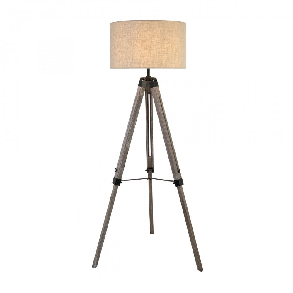 Easel Tripod Floor Lamp Washed Wood With Linen Drum Shade regarding measurements 1000 X 1000