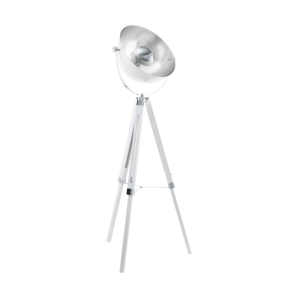 Eglo Chrome And White Wood Tripod Floor Lamp With Silver Leaf Dome within sizing 1000 X 1000