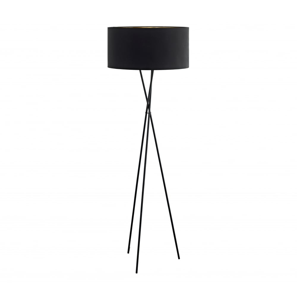 Eglo Fondachelli Nickel Tripod Floor Lamp With Black Shade for measurements 1000 X 1000