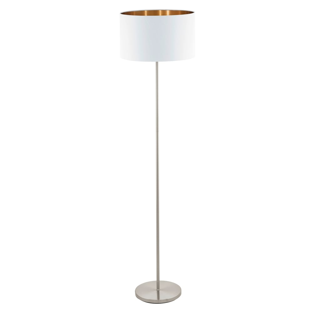 Eglo Lighting 95174 Pasteri Single Light Floor Lamp In Satin Nickel Finish With White Fabric Shade And Copper Lining pertaining to sizing 1000 X 1000