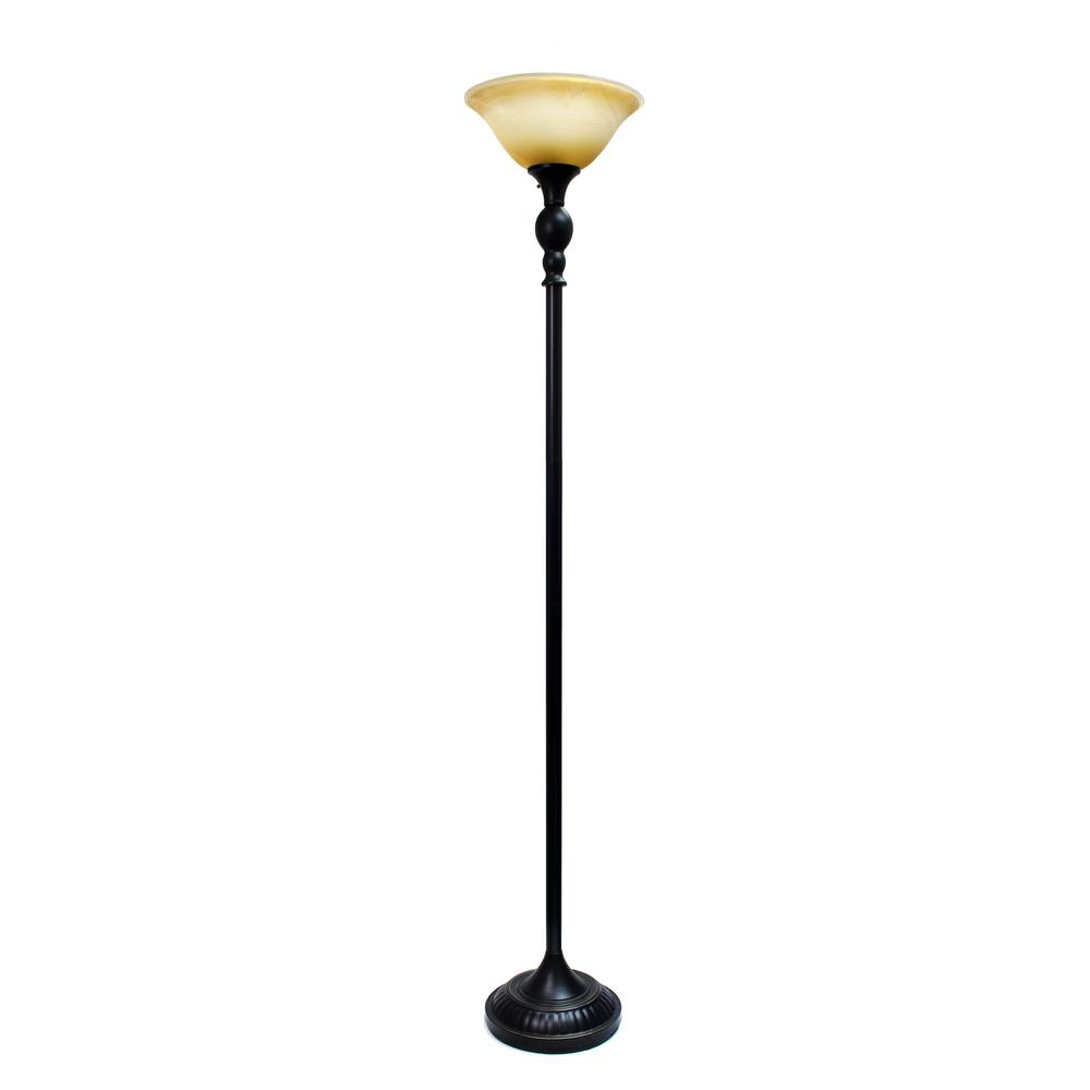 Elegant Designs 1 Light 71 In Restoration Bronze Torchiere Floor Lamp With Marbelized Amber Glass Shade inside dimensions 1000 X 1000