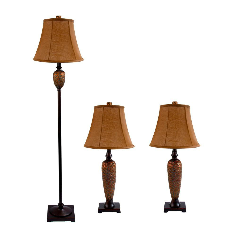 Elegant Designs 3 Piece Hammered Bronze Lamp Set 2 Table Lamps 1 Floor Lamp with size 1000 X 1000