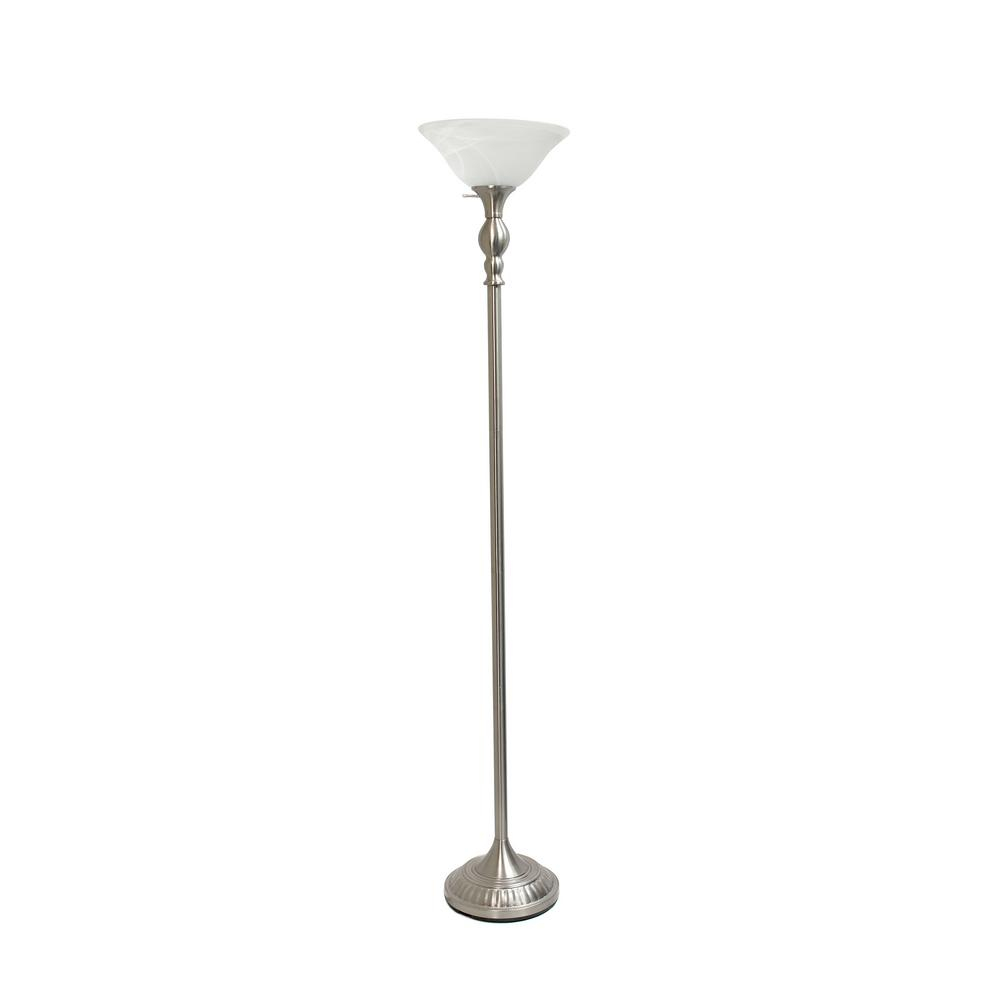 Elegant Designs 71 In 1 Light Brushed Nickel Torchiere Floor Lamp With Marbleized White Glass Shade with regard to sizing 1000 X 1000