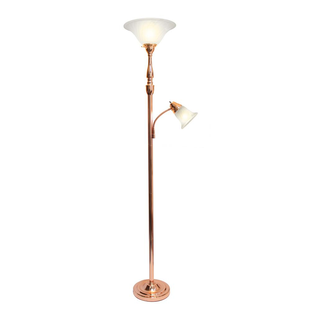 Elegant Designs 71 In 2 Light Mother Daughter Rose Gold Floor Lamp With White Marble Glass Shade in sizing 1000 X 1000