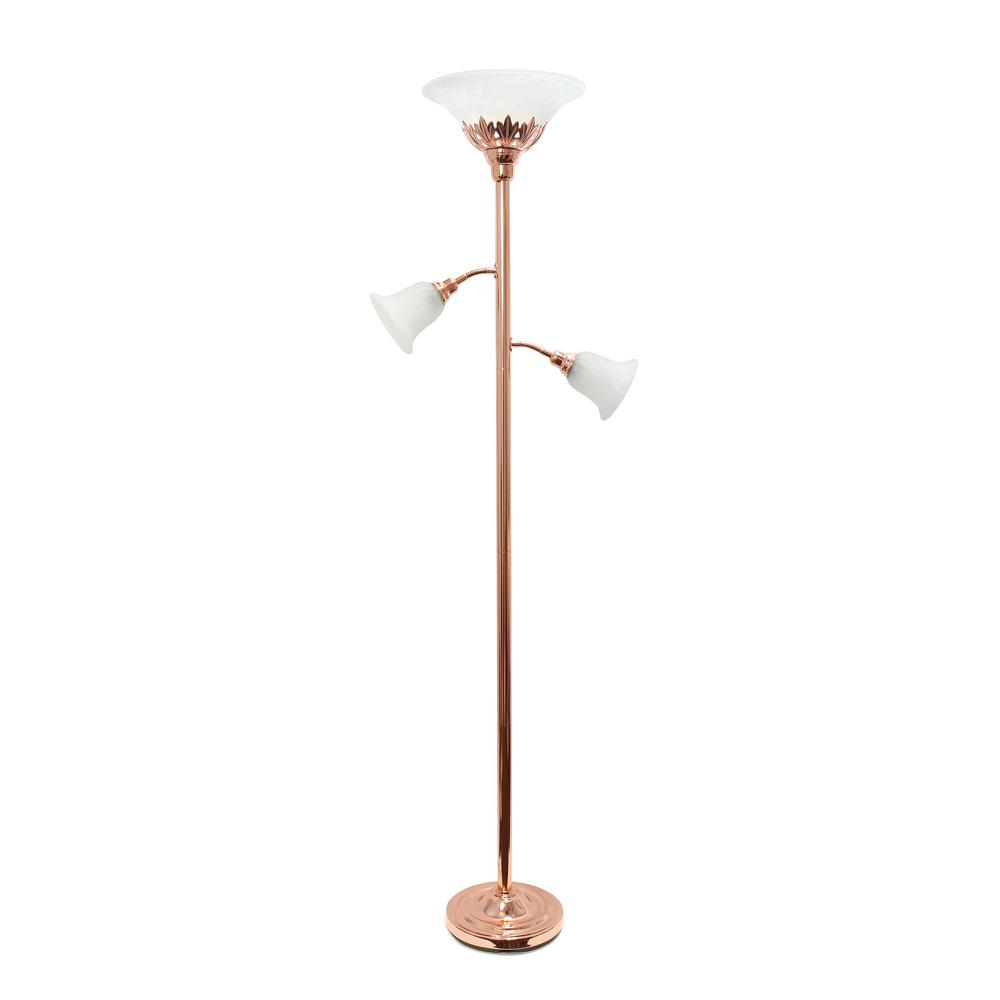Elegant Designs 71 In 3 Light Rose Gold Floor Lamp With Scalloped Glass Shades with sizing 1000 X 1000