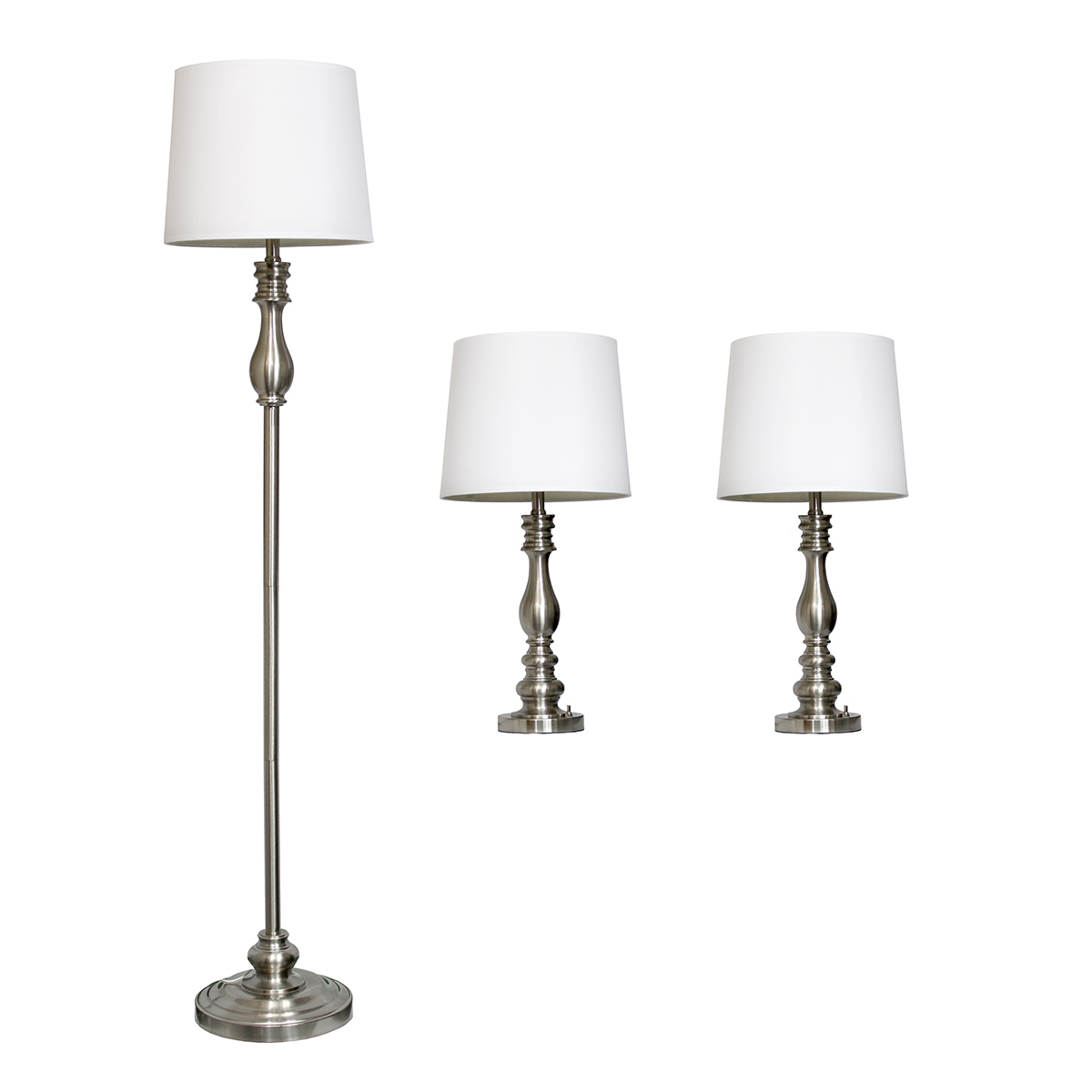 Elegant Designs Brushed Steel Three Pack Lamp Set 2 Table Lamps 1 Floor Lamp inside proportions 1200 X 1200