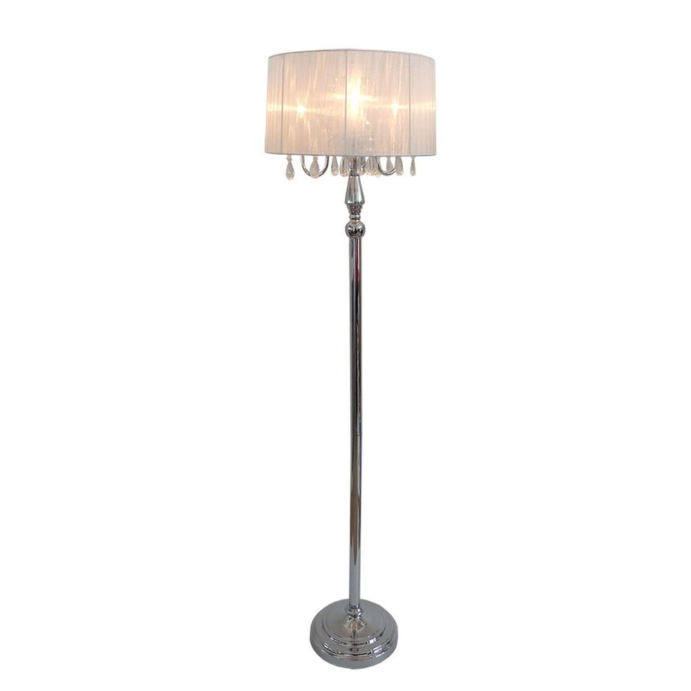 Elegant Designs Crystal Palace 615 In Trendy Romantic White Sheer Shade Chrome Floor Lamp With Hanging Crystals within measurements 1000 X 1000