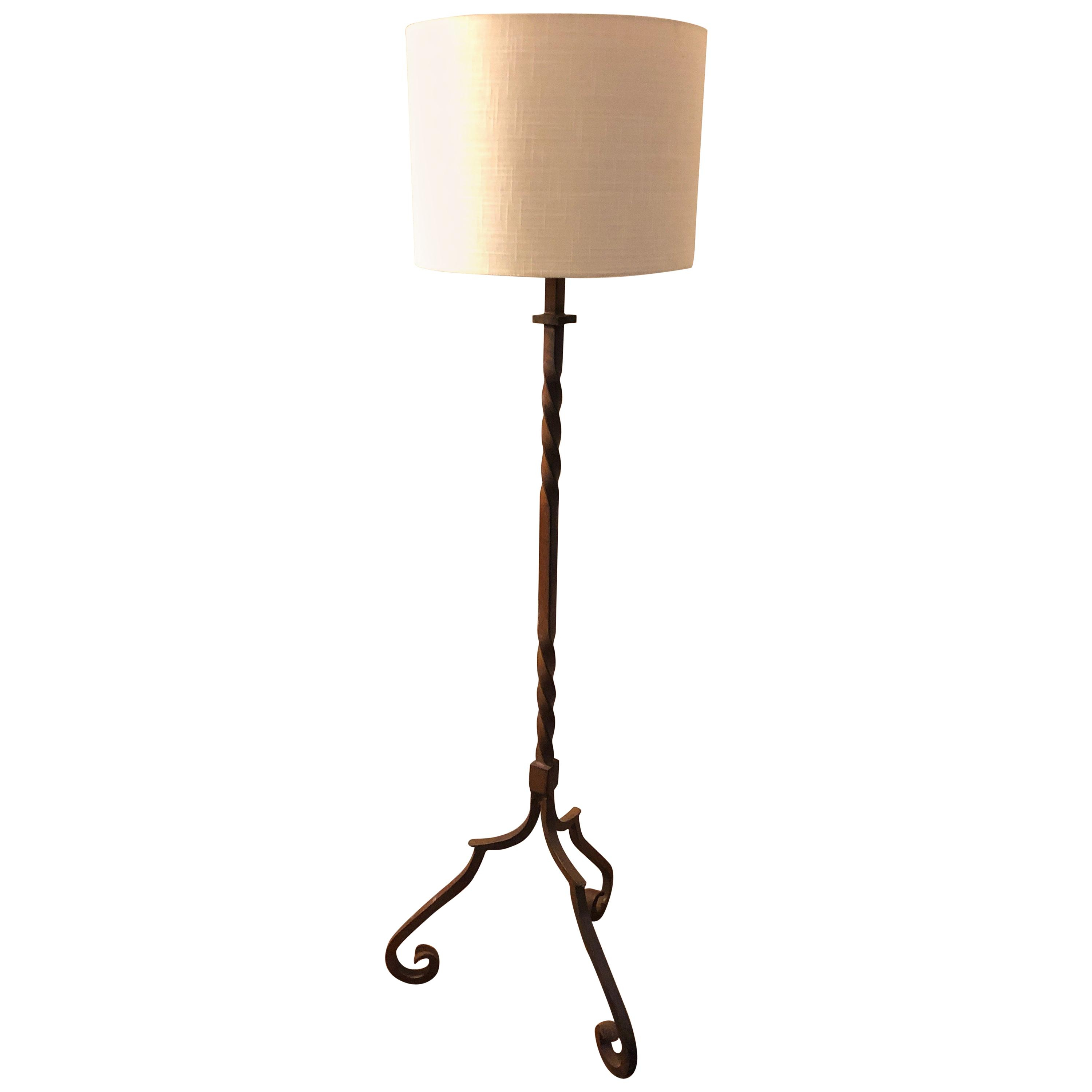 Elegant Spanish Hand Forged Twisted Iron Floor Lamp Midcentury intended for measurements 3000 X 3000