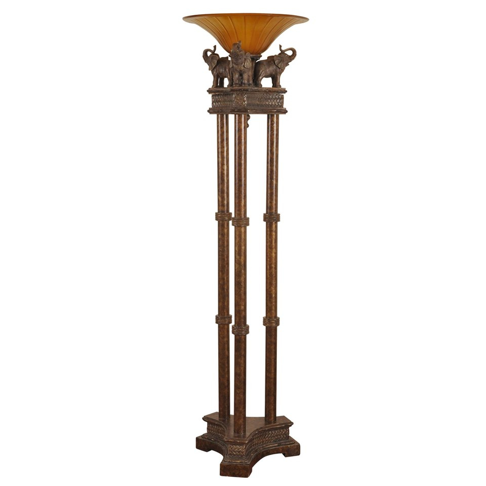 Elephant Accented Column Torchiere Amber Glass Shade with regard to proportions 960 X 960