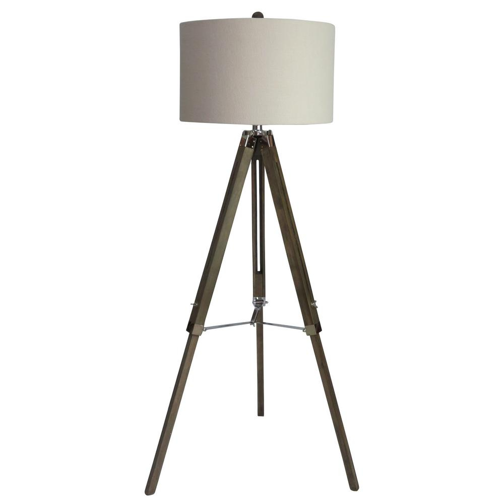 Fangio Lighting 60 In Classic Structured Tripod Floor Lamp In Weathered Grey Wood And Polished Nickel Metal intended for size 1000 X 1000