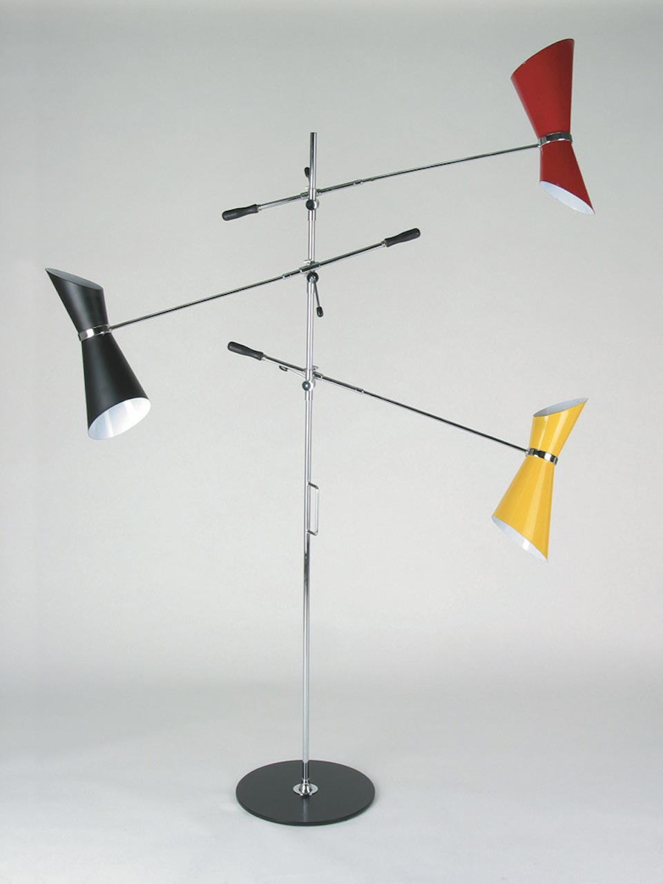 Floor Lamp Black Lacquered Solid Steel Foot Chromed Metal Rod 3 Adjustable Arms within sizing 960 X 1280