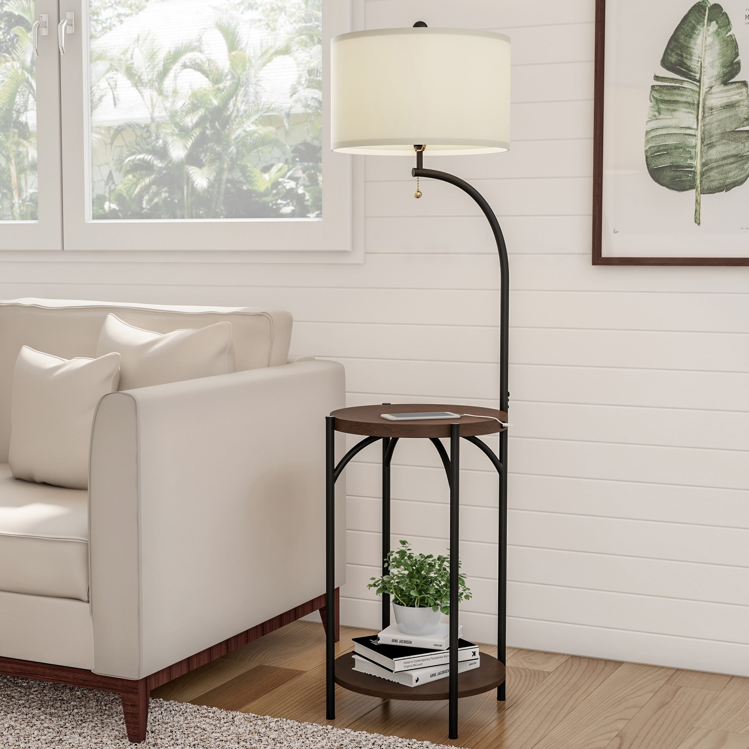 Floor Lamp End Table Modern Rustic Side Table With Drum Shaped Shade Lavish Home inside proportions 2400 X 2400