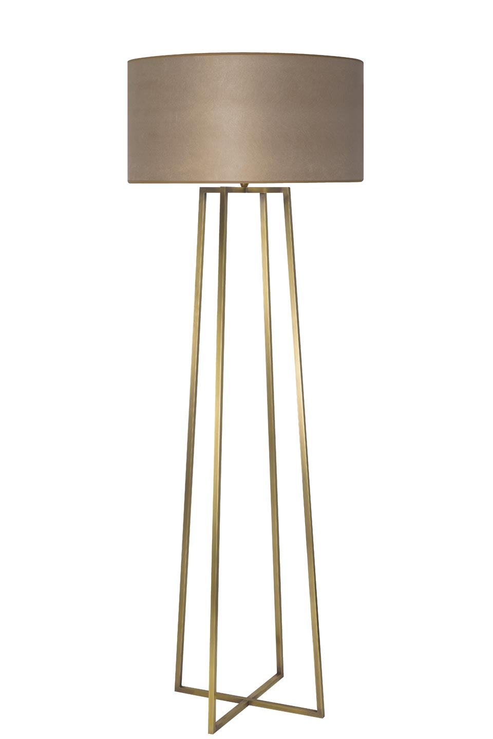 Floor Lamp With A Gold Patinated Finish And Brown Cotton Lampshade in size 960 X 1438